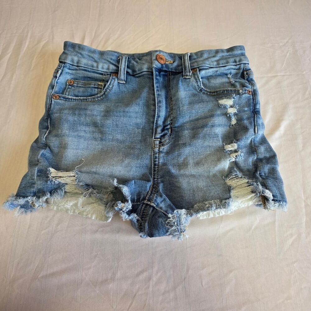 American Eagle Curvy High Rise Shortie Shorts Size 4 Distressed